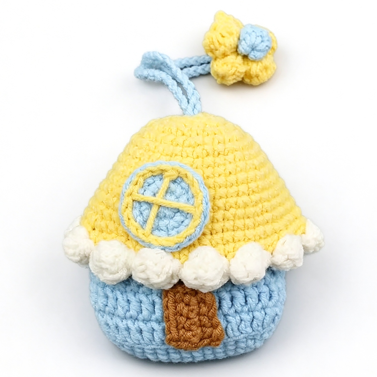 Handmade Knitted Earbud Pouch - Cozy Cottage House Series - Blue House