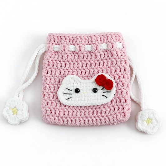 Handmade Knitted Earbud Pouch - Cute Cartoon Animal Series - Kitty Cat