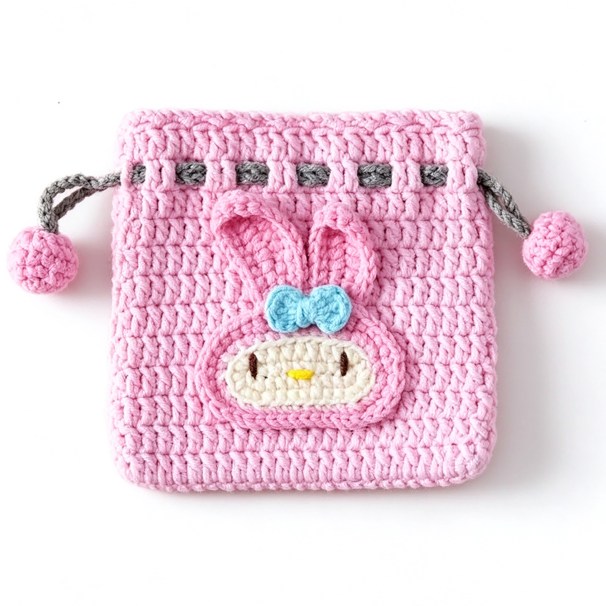 Handmade Knitted Earbud Pouch - Cute Cartoon Animal Series - Melody - Pink Hood Ears