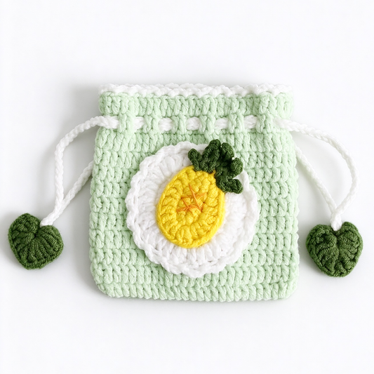 Handmade Knitted Earbud Pouch - Fresh Fruit Series - Pineapple