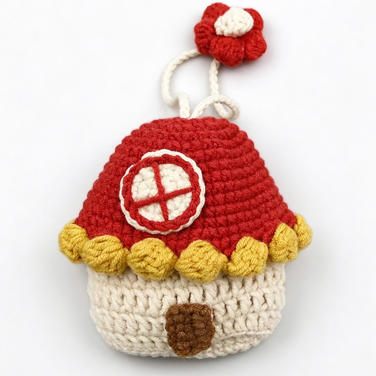 Handmade Knitted Earbud Pouch - Cozy Cottage House Series - Red House